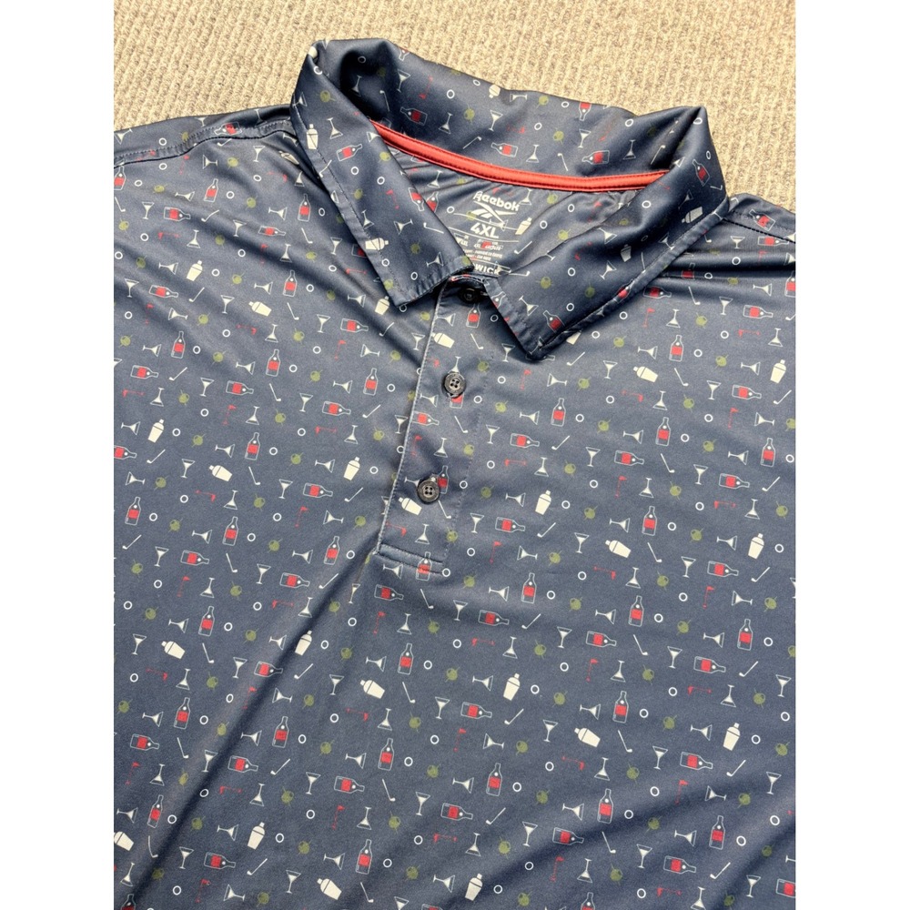 Reebok Mens 4XL Speedwick Golf Polo Navy Blue Cocktail Martini Print Shirt